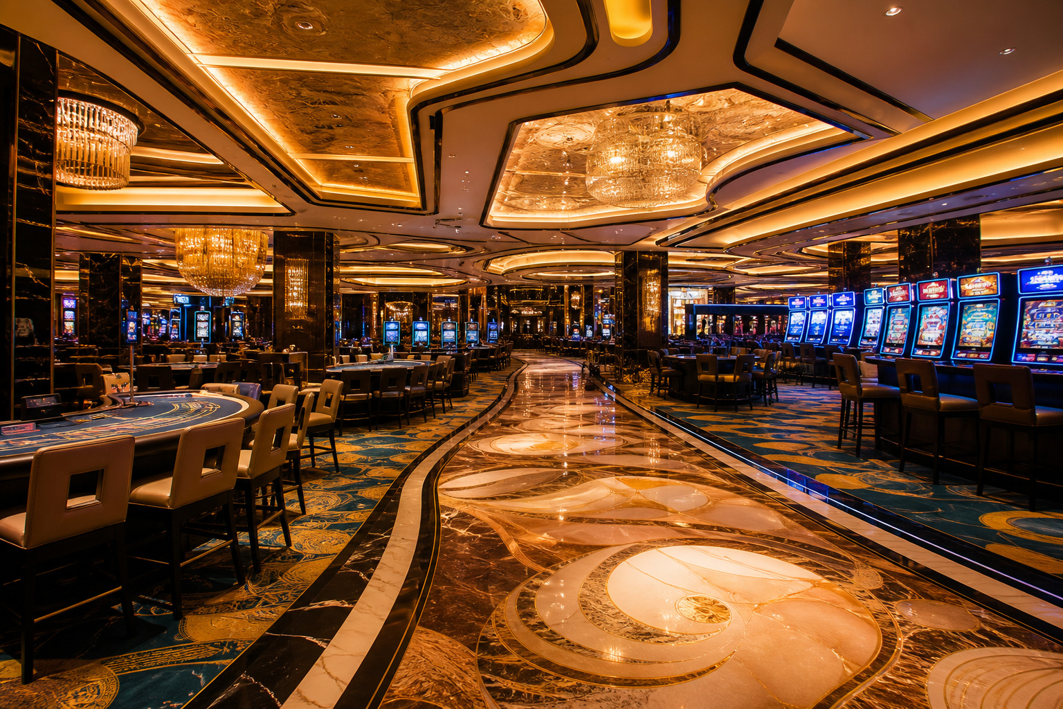 Luxury casino floor with immersive lighting and design